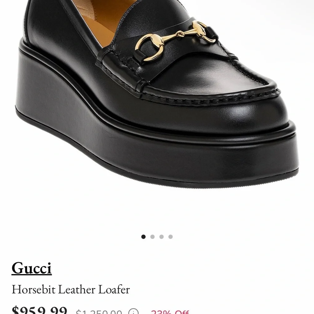 Gucci Black Platform Horsebit Loafers with Gold Hardware 38 $1250 retail - Picture 2 of 8